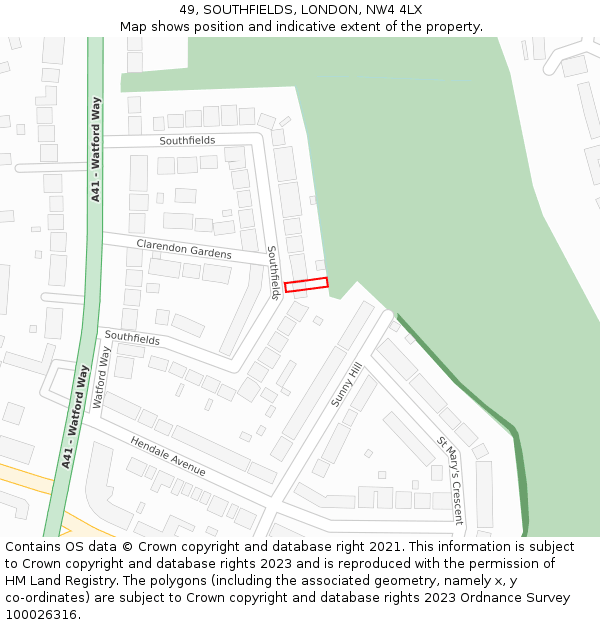 49, SOUTHFIELDS, LONDON, NW4 4LX: Location map and indicative extent of plot