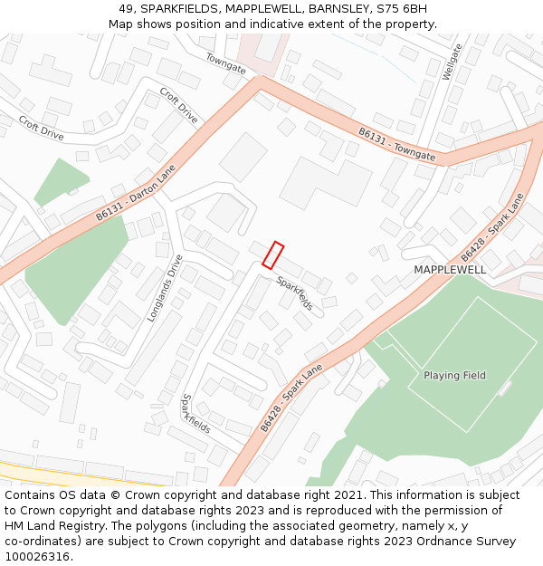 49, SPARKFIELDS, MAPPLEWELL, BARNSLEY, S75 6BH: Location map and indicative extent of plot