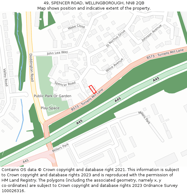 49, SPENCER ROAD, WELLINGBOROUGH, NN8 2QB: Location map and indicative extent of plot