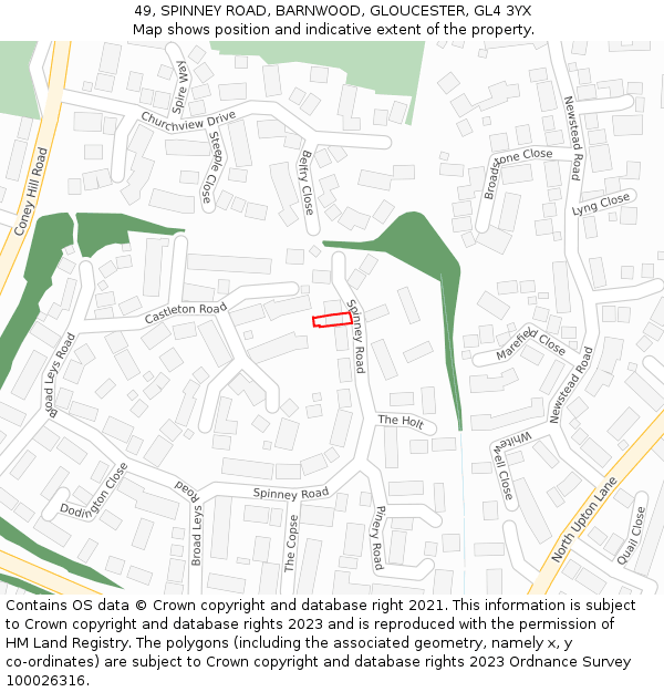 49, SPINNEY ROAD, BARNWOOD, GLOUCESTER, GL4 3YX: Location map and indicative extent of plot
