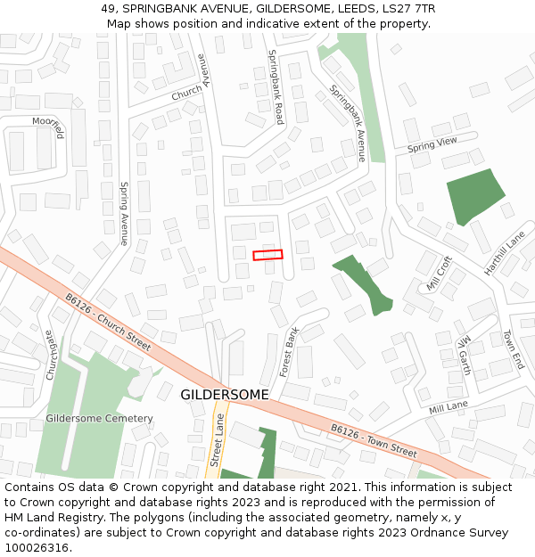 49, SPRINGBANK AVENUE, GILDERSOME, LEEDS, LS27 7TR: Location map and indicative extent of plot