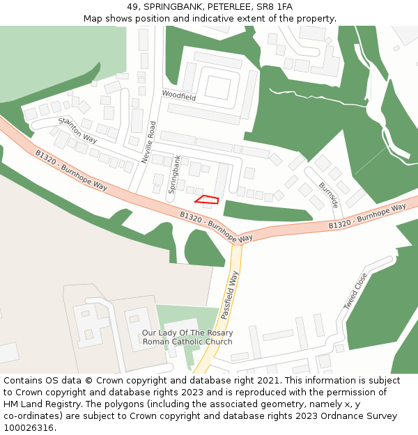 49, SPRINGBANK, PETERLEE, SR8 1FA: Location map and indicative extent of plot