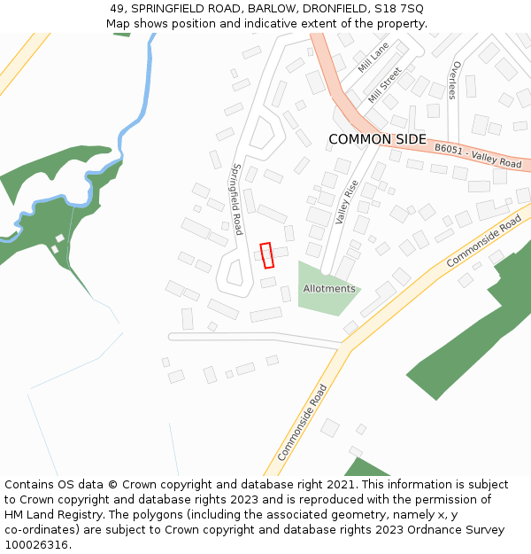 49, SPRINGFIELD ROAD, BARLOW, DRONFIELD, S18 7SQ: Location map and indicative extent of plot