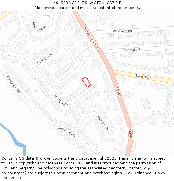 49, SPRINGFIELDS, WIGTON, CA7 9JT: Location map and indicative extent of plot