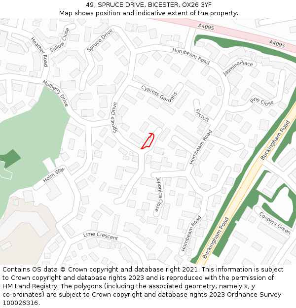 49, SPRUCE DRIVE, BICESTER, OX26 3YF: Location map and indicative extent of plot