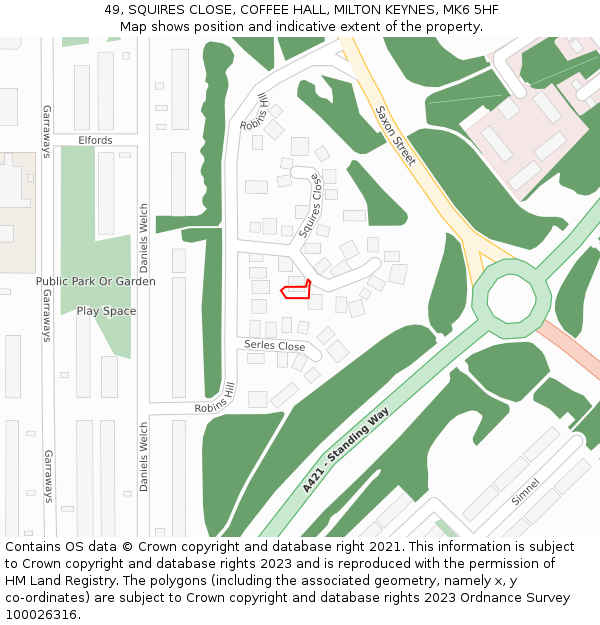 49, SQUIRES CLOSE, COFFEE HALL, MILTON KEYNES, MK6 5HF: Location map and indicative extent of plot