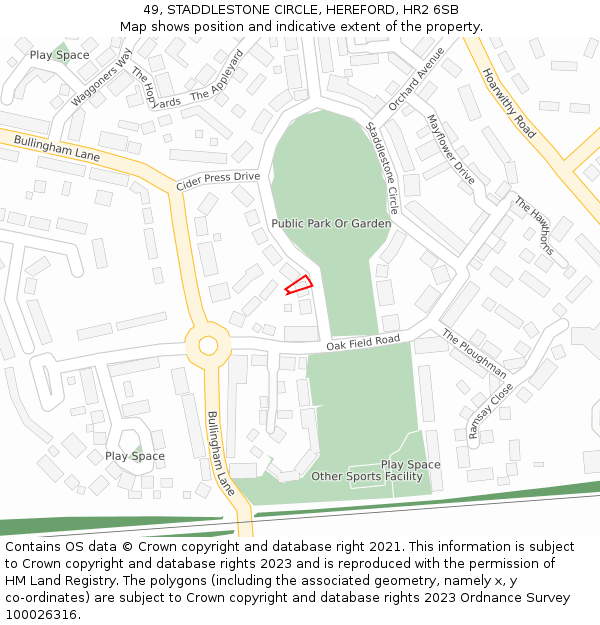 49, STADDLESTONE CIRCLE, HEREFORD, HR2 6SB: Location map and indicative extent of plot