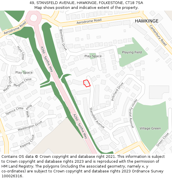 49, STANSFELD AVENUE, HAWKINGE, FOLKESTONE, CT18 7SA: Location map and indicative extent of plot