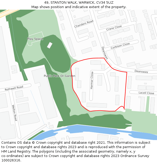 49, STANTON WALK, WARWICK, CV34 5UZ: Location map and indicative extent of plot