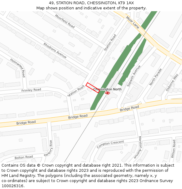 49, STATION ROAD, CHESSINGTON, KT9 1AX: Location map and indicative extent of plot