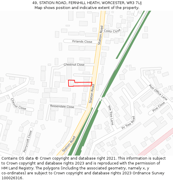 49, STATION ROAD, FERNHILL HEATH, WORCESTER, WR3 7UJ: Location map and indicative extent of plot