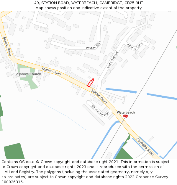 49, STATION ROAD, WATERBEACH, CAMBRIDGE, CB25 9HT: Location map and indicative extent of plot