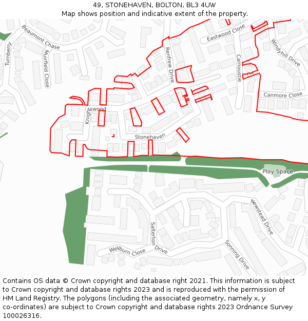 49, STONEHAVEN, BOLTON, BL3 4UW: Location map and indicative extent of plot