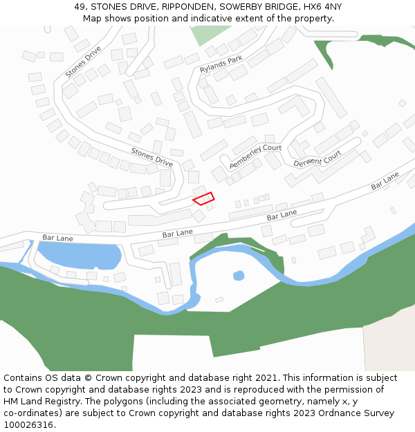 49, STONES DRIVE, RIPPONDEN, SOWERBY BRIDGE, HX6 4NY: Location map and indicative extent of plot