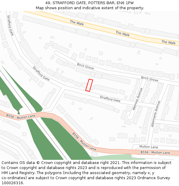 49, STRAFFORD GATE, POTTERS BAR, EN6 1PW: Location map and indicative extent of plot