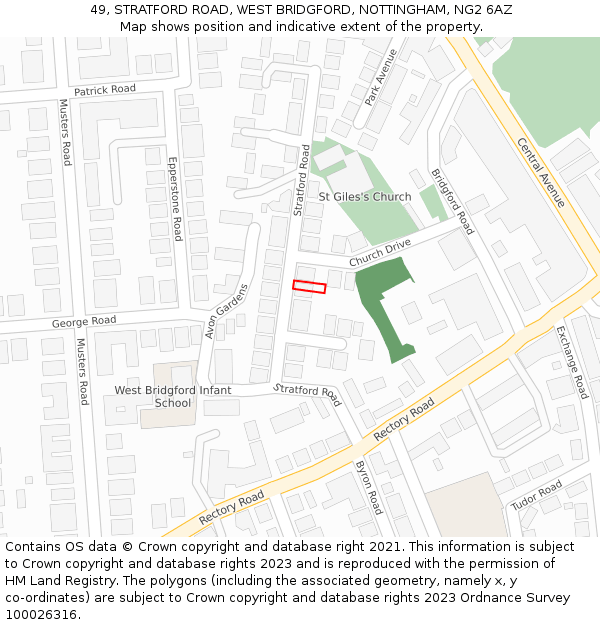 49, STRATFORD ROAD, WEST BRIDGFORD, NOTTINGHAM, NG2 6AZ: Location map and indicative extent of plot