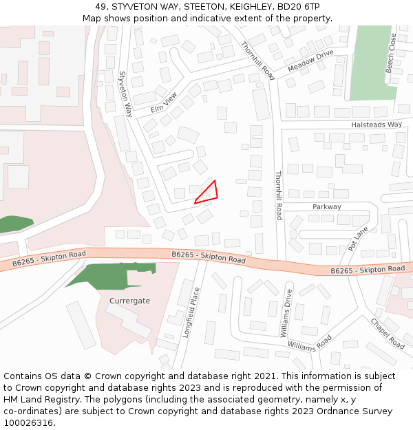 49, STYVETON WAY, STEETON, KEIGHLEY, BD20 6TP: Location map and indicative extent of plot