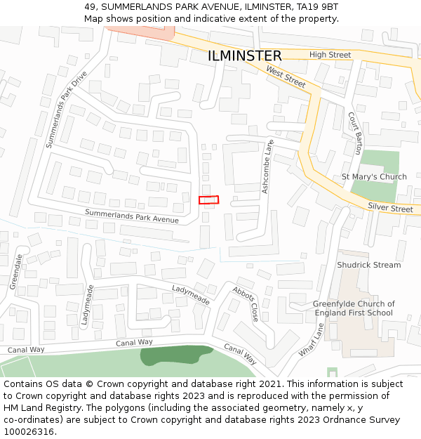 49, SUMMERLANDS PARK AVENUE, ILMINSTER, TA19 9BT: Location map and indicative extent of plot