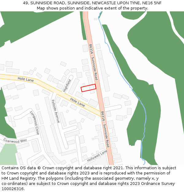 49, SUNNISIDE ROAD, SUNNISIDE, NEWCASTLE UPON TYNE, NE16 5NF: Location map and indicative extent of plot