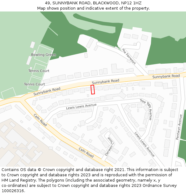 49, SUNNYBANK ROAD, BLACKWOOD, NP12 1HZ: Location map and indicative extent of plot