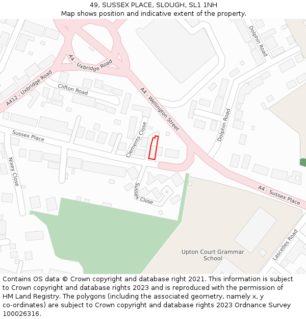 49, SUSSEX PLACE, SLOUGH, SL1 1NH: Location map and indicative extent of plot