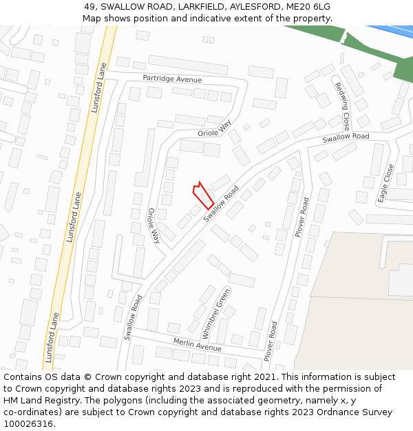 49, SWALLOW ROAD, LARKFIELD, AYLESFORD, ME20 6LG: Location map and indicative extent of plot