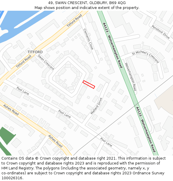 49, SWAN CRESCENT, OLDBURY, B69 4QG: Location map and indicative extent of plot