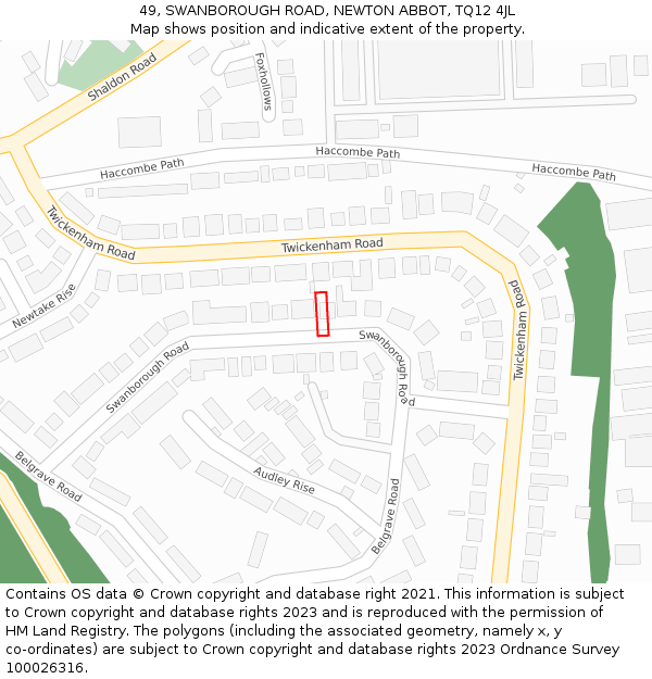 49, SWANBOROUGH ROAD, NEWTON ABBOT, TQ12 4JL: Location map and indicative extent of plot