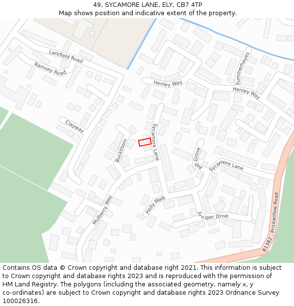 49, SYCAMORE LANE, ELY, CB7 4TP: Location map and indicative extent of plot