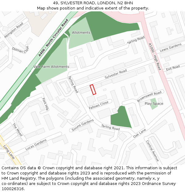 49, SYLVESTER ROAD, LONDON, N2 8HN: Location map and indicative extent of plot