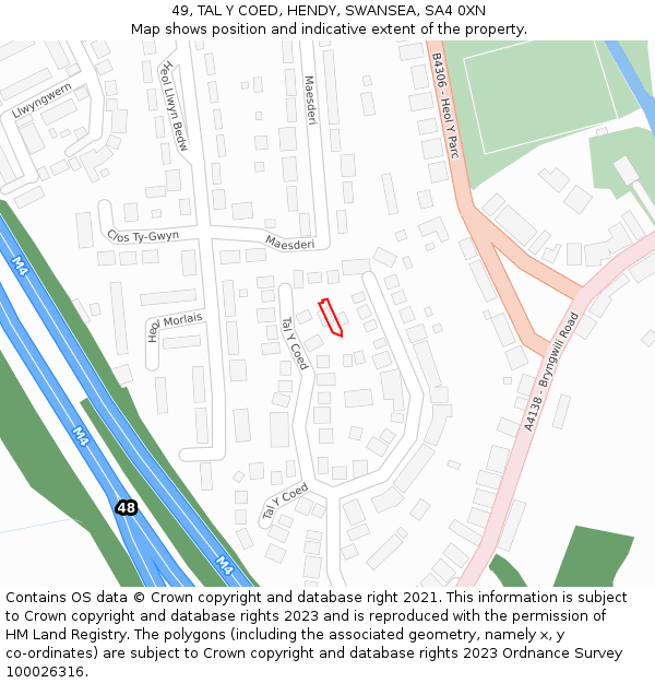 49, TAL Y COED, HENDY, SWANSEA, SA4 0XN: Location map and indicative extent of plot