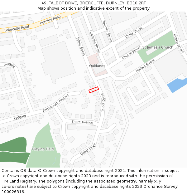 49, TALBOT DRIVE, BRIERCLIFFE, BURNLEY, BB10 2RT: Location map and indicative extent of plot