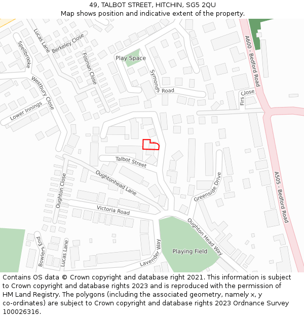 49, TALBOT STREET, HITCHIN, SG5 2QU: Location map and indicative extent of plot