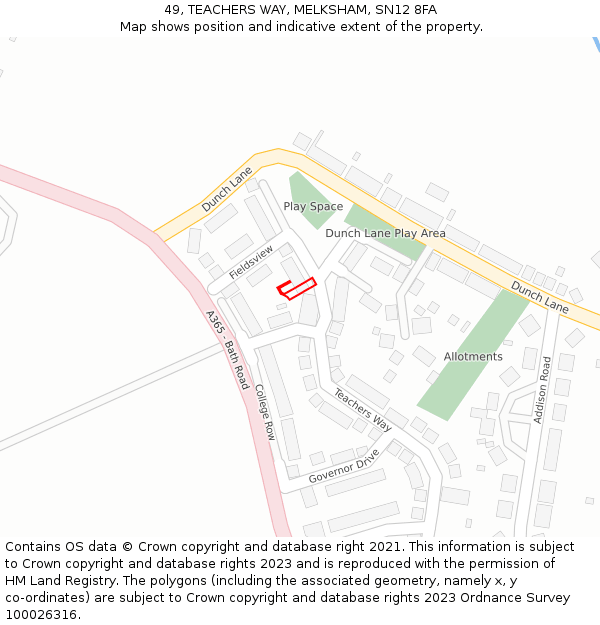 49, TEACHERS WAY, MELKSHAM, SN12 8FA: Location map and indicative extent of plot