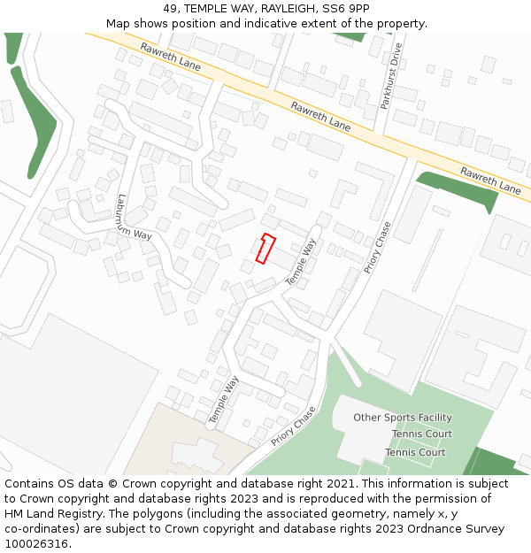 49, TEMPLE WAY, RAYLEIGH, SS6 9PP: Location map and indicative extent of plot