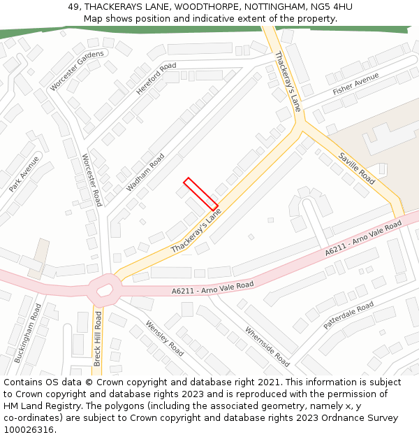 49, THACKERAYS LANE, WOODTHORPE, NOTTINGHAM, NG5 4HU: Location map and indicative extent of plot