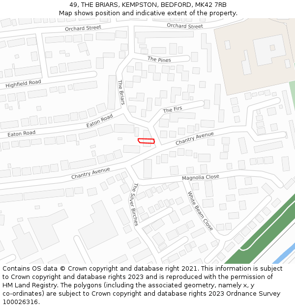 49, THE BRIARS, KEMPSTON, BEDFORD, MK42 7RB: Location map and indicative extent of plot