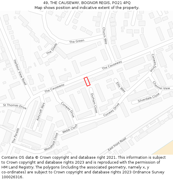 49, THE CAUSEWAY, BOGNOR REGIS, PO21 4PQ: Location map and indicative extent of plot