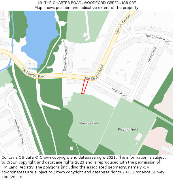 49, THE CHARTER ROAD, WOODFORD GREEN, IG8 9RE: Location map and indicative extent of plot