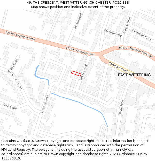 49, THE CRESCENT, WEST WITTERING, CHICHESTER, PO20 8EE: Location map and indicative extent of plot