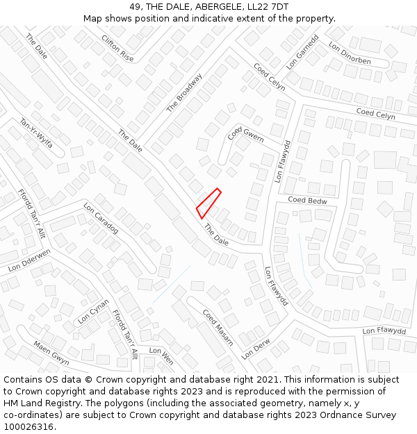 49, THE DALE, ABERGELE, LL22 7DT: Location map and indicative extent of plot