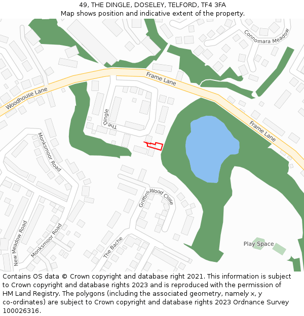 49, THE DINGLE, DOSELEY, TELFORD, TF4 3FA: Location map and indicative extent of plot