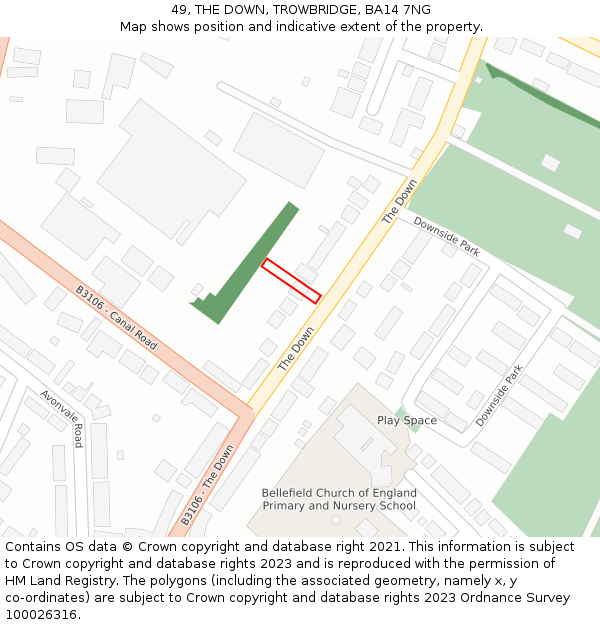 49, THE DOWN, TROWBRIDGE, BA14 7NG: Location map and indicative extent of plot