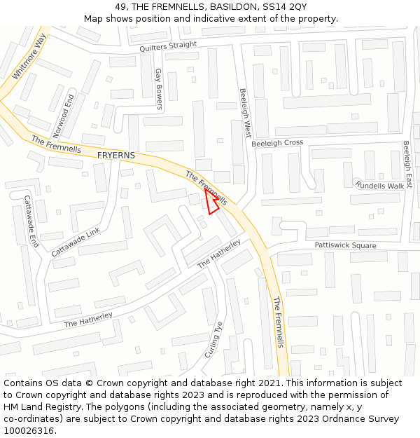49, THE FREMNELLS, BASILDON, SS14 2QY: Location map and indicative extent of plot