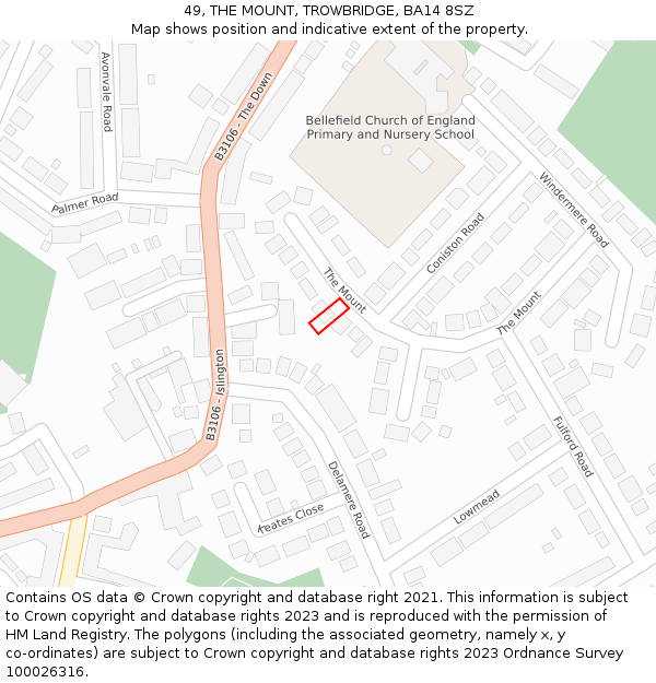 49, THE MOUNT, TROWBRIDGE, BA14 8SZ: Location map and indicative extent of plot