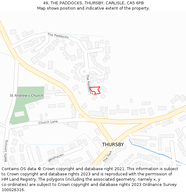 49, THE PADDOCKS, THURSBY, CARLISLE, CA5 6PB: Location map and indicative extent of plot