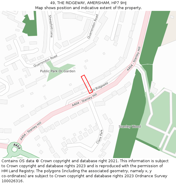 49, THE RIDGEWAY, AMERSHAM, HP7 9HJ: Location map and indicative extent of plot