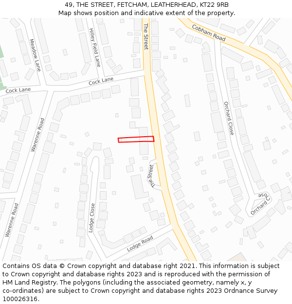 49, THE STREET, FETCHAM, LEATHERHEAD, KT22 9RB: Location map and indicative extent of plot