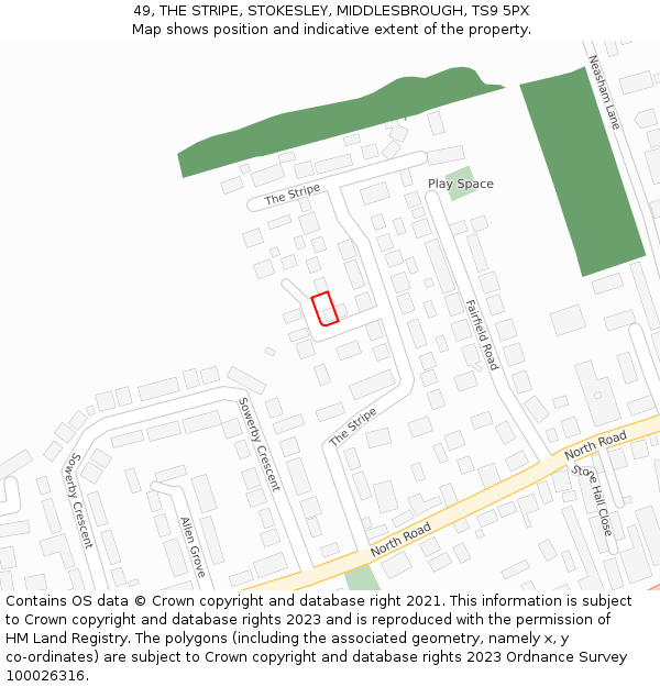 49, THE STRIPE, STOKESLEY, MIDDLESBROUGH, TS9 5PX: Location map and indicative extent of plot