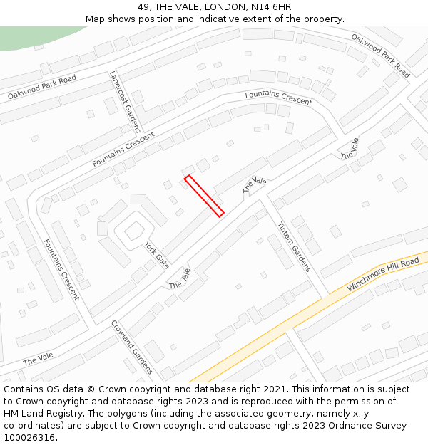 49, THE VALE, LONDON, N14 6HR: Location map and indicative extent of plot